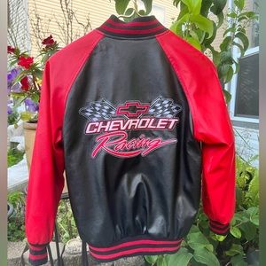 Chevy Chevrolet Racing Wool Jacket Coat Faux Leather Steve Barrys Kids L (10-12)